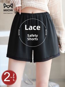 Miiow | Black Lace Trim Short Pants Loose Slimming Home Sleepwear Outdoor Bottoming Pants Cat Woman 2025 Summer Thin Polyester
