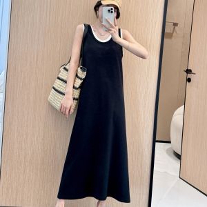 Plus Size U-Collar Fake Two-Piece Suspender Skirt Long Summer Plus Size Ladies K-style Loose Big Hem A- line Vest Dress 100.00kg