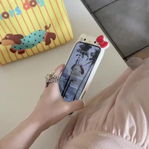 Sanrio | Korean INS Back View Hello Kitty Phone Case For iPhone 12 13 14 15 16 17 Pro Max Plus 17 Pro Shockproof Soft Silicone Back Cover