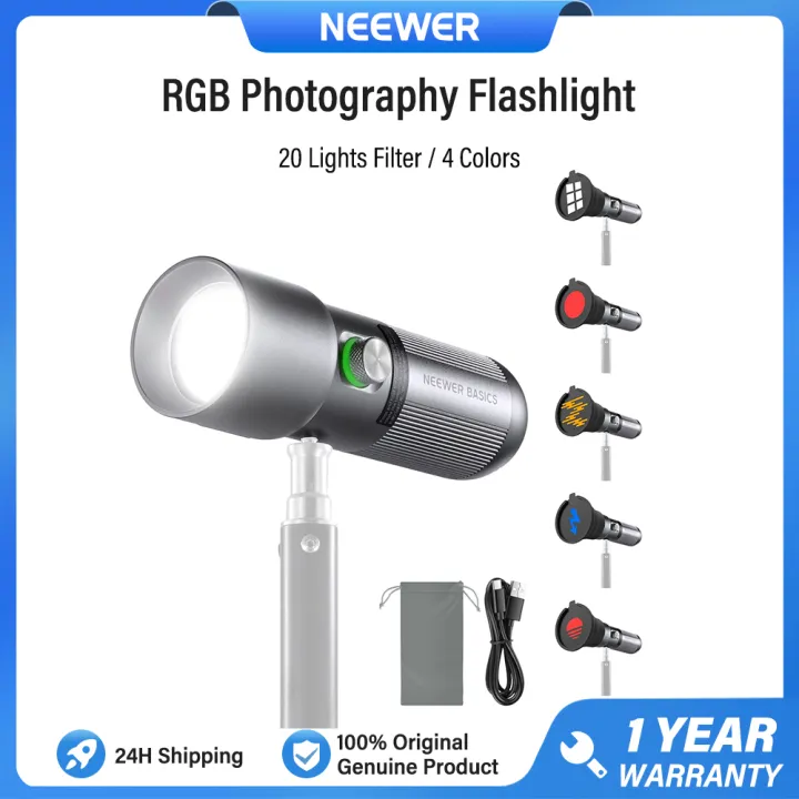 NEEWER Portable Focusable LED Video Light, 4 Colors Flashlight with 20 Light Filters, Studio Lighting, FL10
