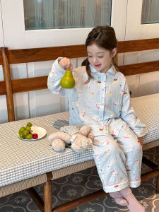 Parent-Child Matching Cotton Pajamas Sweet Cartoon Style Childrens Home Clothes Set for Girls Comfortable Breathable Lightweight