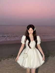 Bailistudio Berlin Princess Short Puffy Skirt Sweet Princess Style New Dress High Waist Bubble Sleeve Polyester Fiber Summer Dress