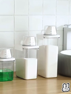 Liquid Detergent Dispenser Laundry Organizer Washing Powder Sealed Box  Measuring Lid