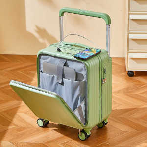 New Fashionable Student Travel Suitcase Womens Multi-Function Rechargeable Wide Pull Rod Luggage 18 Inch Boarding Box