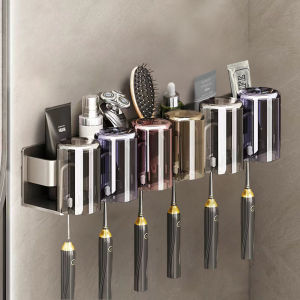 Bathroom Wall-Mounted Toothbrush Holder Aluminum Alloy No-Drill Spout Cup Electric Toothpaste Rack Family Dental Care Organizer