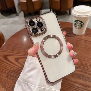 เคสชาร์จไร้สาย Magsafe เคลือบใสสุดหรูสำหรับ iPhone 12 13 14 Pro Max 14 Plus เคสพร้อมเลนส์ป้องกันกล้องเต็มรูปแบบฝาครอบกันกระแทกสำหรับ Iphone14Pro Max 13 Pro Max 12 Pro Max 11 Pro Max Max Max เคส Tpu สำหรับ14pro Max