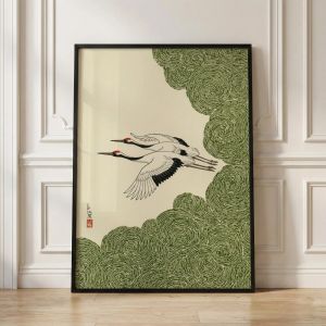 FramelessMisty Japanese CraneJapanese Style Art Canvas PaintingAnimal Poster PrintingLiving Room Bedroom Wall Art Decoration