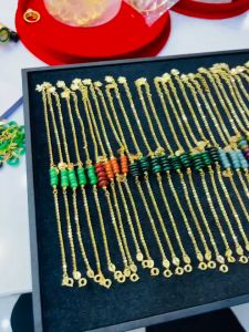 lắc tay nữ vàng tây mix đồng điếu đá phong thủy tự nhiên vòng tay đá phong thủy trang sức thiết kế đủ hóa đơn thẻ bảo hành