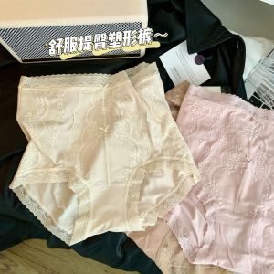 French High Waist Abdomen Control Womens Underwear Seamless Large Size Court Style Lace Butt Lifting Silk Triangle Panties