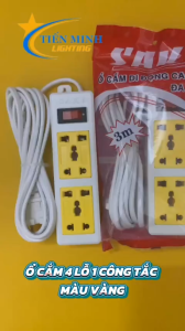 Ổ CẮM ĐIỆN DÀI 4 LỖ 1 CÔNG TẮC MÀU VÀNG CÔNG SUẤT CHỊU TẢI ĐẾN 1000W DÂY DẪN 100% ĐỒNG CHỊU NHIỆT TỐT VỎ LÀM TỪ NHỰA  ABS BÊN