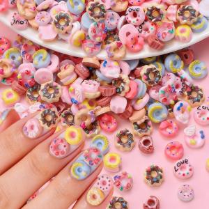 50/100Pcs 3D Colorful Cartoon Donut Nail Charms Mixed Random Doughnut Nail Art Decorations Resin Dessert DIY Manicure Accessorie