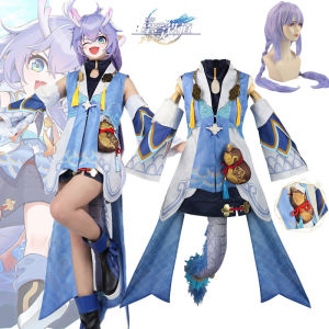 Game Honkai Star Rail Bailu Cosplay Costume Anime Characters Dragon Girl Uniform Set Long Purple Wig Synthetic Hair