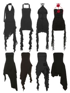 Mùa Hè Gợi Cảm Cộc Tay Không Tay Bất Đối Xứng Viền Bèo Bọc Viền Đầm Cao Vòng Eo Ôm Vừa Vặn Nữ Đầm Không Đều Thiết Kế Phong Cách Nhóm Nữ Cảm Giác