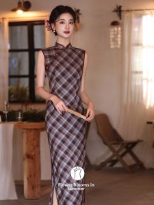 Vintage Chinese Style Sleeveless Qipao Elegant Slim Long Dress