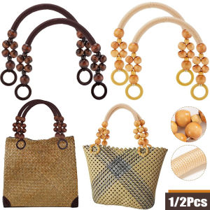 1/2Pcs Wooden Beaded Purse Handles Rustic Bead Purse Strap Handles Replacement 18.5 Inch Nylon Bag Handles for DIY Bag Supplies