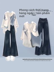 NUMEN BUTTON | Spring Summer Office Style Set Shirt Top Skinny Jeans