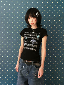 MKGO | Original Light Young Style Note Print Slim Fit Short Sleeve T-Shirt