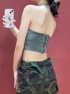 เซ็กซี่ สั้น แขนกุด ซิป คอ สายคล้อง เสื้อกั๊ก ผู้หญิง ฤดูร้อน แฟชั่นใหม่สไตล์สาวฮอตยุโรปและอเมริกา ผ้าฝ้าย โพลีเอสเตอร์ Blend ลำลอง Wear