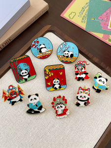 Cute Cartoon Panda Brooch Pin Traditional Chinese Opera Lion Dance Tai Chi Tea Culture National Treasure Fashionable Accessory