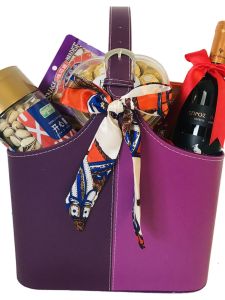 Leather Gift Storage Basket for Wine and Holidays