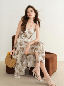 BADINA | Resort Style Printed Irregular Hem Dress