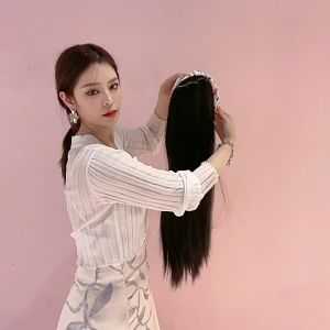 Wig Bando Cantik Wanita Simple Korean Version Long Straight Hair Wig Headband Hairclip Rambut Palsu