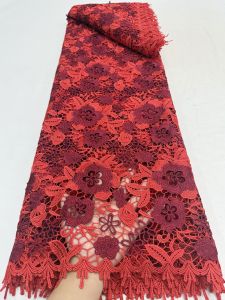 African Guipure Cord Lace Fabric Nigerian Style with Luxury 3D Rhinestones Water Soluble French Style For Womens Dress Sewing