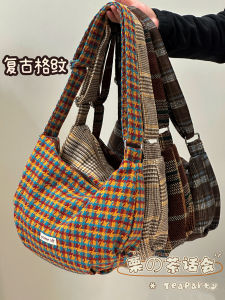 Túi Đeo Chéo Len Kẻ Caro Cổ Điển Túi Đeo Vai Đơn Thường Ngày Đi Làm Túi Đeo Chéo Bằng Vải Polyester Có Khóa Kéo Cỡ Lớn