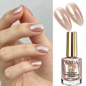 10ML Champagne Color Nail Polish Fast-Drying No UV Lamp Needed Pearl Cream Texture High GlossFor Daily Use and Parties