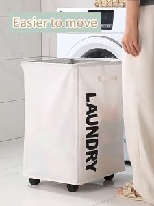 Sincecu Collapsible Rolling Laundry Hamper with Lid - Waterproof Clothes Organizer & Space-Saving Basket
