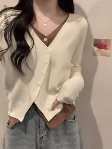 WANGGONGZHU | Princess Style Knitted Cardigan Womens Fashion Slimming Base Layer Top Conceal Meat V-neck Long Sleeve Regular Fit Korean Version