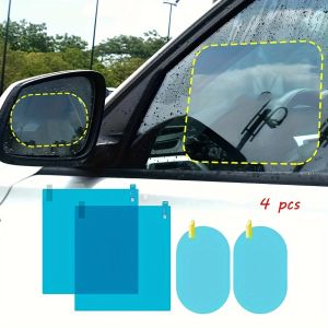 4pcs Car Rearview Mirror Protective Film Side Windows Sticker Anti Fog Glare Rainproof Waterproof Mirror Film Clear Nano Coatin
