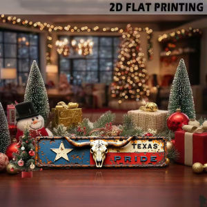 2D Vintage Metal Sign Texas Flag Longhorn Skull Wall Decor Western Rustic Style Bar Man Cave Restaurant Rodeo Event Country Fair