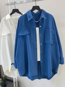 Fat Girl 150.00kg Plus Size Polo Collar Long Sleeves Shirt Womens Spring and Autumn Leisure Loose-Fitting Versatile Blouse Thin Outwear Fashion