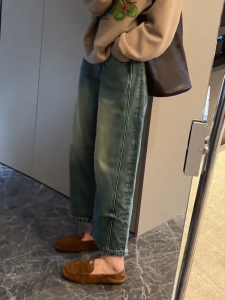 MANMI | Quần Jeans Ống Trực Đứng Phong Cách Retro Dáng Ôm Cao Waisted 9/10