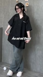 Áo sơ mi nam nữ local brand giá rẻ sơ mi local brand tay ngắn form rộng màu trắng đen xanh lá DEMI | DE-S34