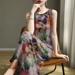 ชุดเดรสยาวคลุมท้องทรงเข้ารูปสำหรับคุณแม่ ฤดูร้อน 2025 เสื้อกั๊กแขนกุด คอวี กระโปรงทรงเอ ผ้าไนลอนผสมโพลีเอสเตอร์