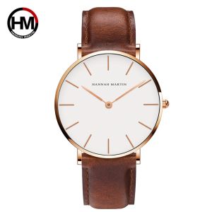 Hannah Martin Brand Fashion  Japan Quartz Wrist Watches Silver Brown Leather Men Watch Waterproof Dress Watch Men Casual