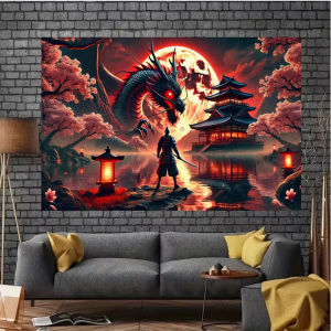 Jigsaw Puzzle Japanese Samurai Vs Dragon Red Moon Sakura Temple Fantasy Art For Adults Great Family Fun Brain Teaser Gift