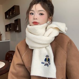 Miiow | Thickened Knitted Pink Embroidery Scarf Womens Winter Fashion Korean Style Warm Neck Warmer MiiOW Cat Person Brand