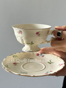 Sanqiu Sanq French Style Retro Fresh Small Floral Afternoon Tea Cup Coffee Set Latte Cup Niche Style Creative Gift