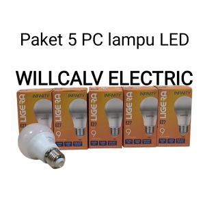 Paket 5 PC lampu LED LIGERA INFINITY 9W Bulb super terang cahaya putih 6500K E27