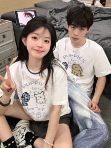 Pure Cotton Disoo Unique Couple T-Shirts Short Sleeve Summer Wear Creative Cartoon Print Korean Style Loose Fit Womens Top