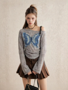 unifree | Gray Textured Off-shoulder T-shirt
