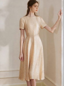 Roey s house | Elegant Texture Banquet Dress Beige Waist-cinching