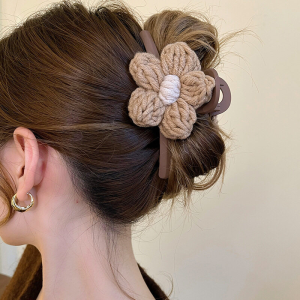 Large Size Brown Wool Flower Claw Clips for Women Plush Shark Clips High-end and Super Volumizing for Your Updos