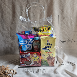 Melzan Store - Bag Transparan Hampers Tas Mika PVC Totebag Bening Transparan Tote Bag Hampers Kosmetik Skincare Kado Snack Ulang Tahun Sovenir Pernikahan