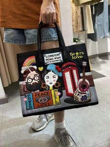 LETIFE | Color Block Embroidery Large Capacity Tote Bag