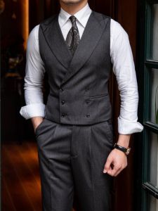 Áo Gile Đơn Sắc Double-Breasted Dành Cho Doanh Nhân