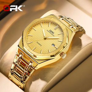 OPK New Genuine Brand Mens Watch Luminous Fashion Casual Waterproof Stainless Steel Gold Quartz Watch as a Gift for Boyfriend